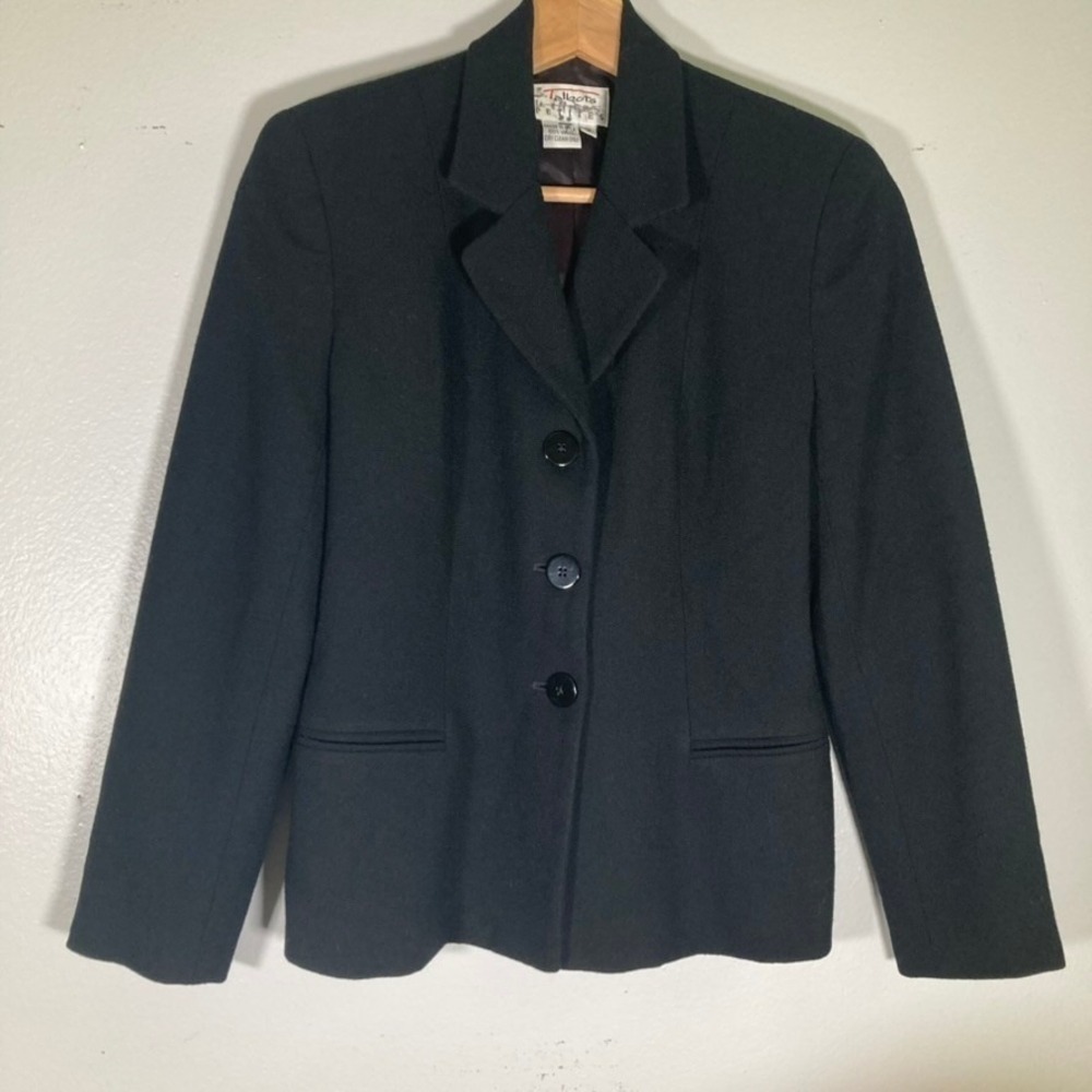 Talbots Petites 2P Black Wool Blazer Jacket 3-Button Made in USA Vintage Size 2P